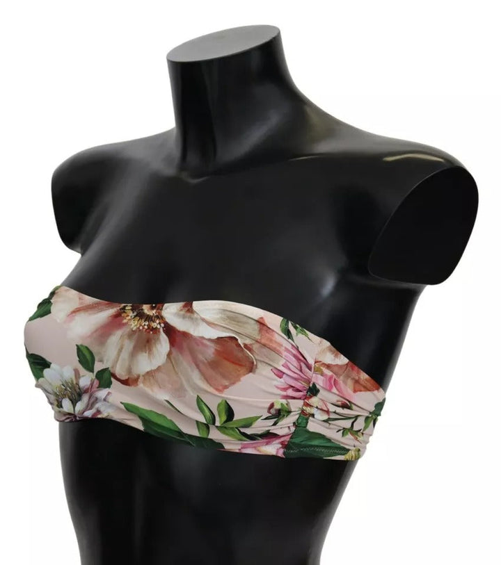 Dolce &amp; Gabbana Pink Floral Print Swimsuit Beachwear Bikini Top - Women’s