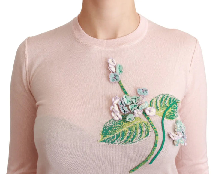 Dolce &amp; Gabbana Pink Floral Silk Cashmere Pullover Sweater