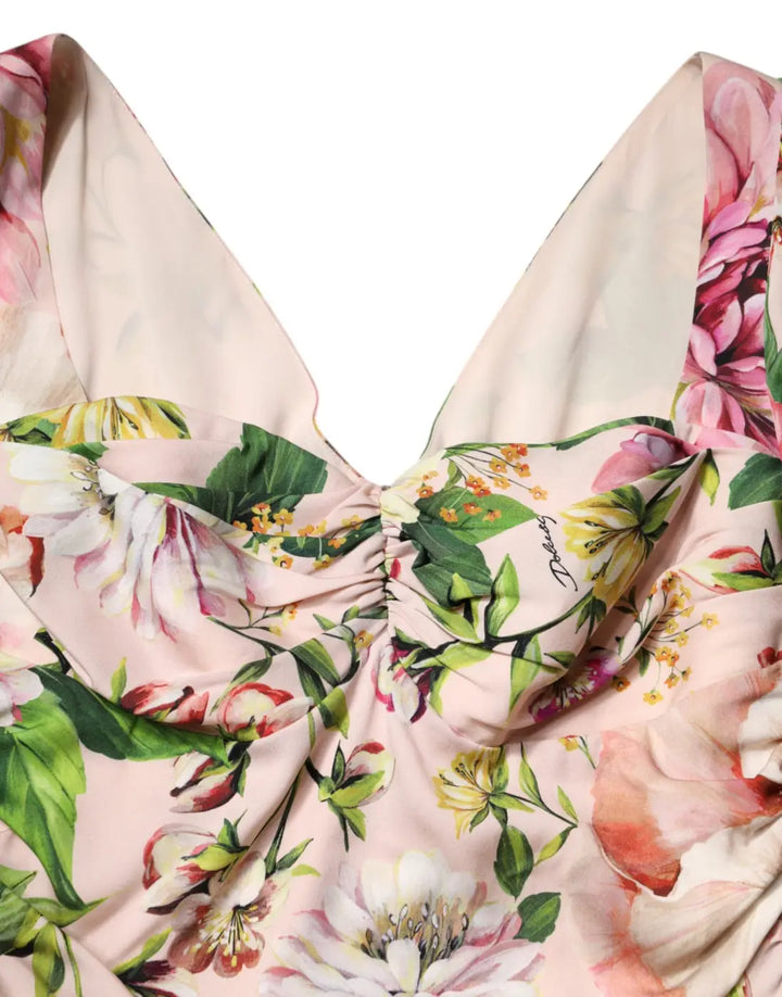 Dolce &amp; Gabbana Pink Floral Silk Fit And Flared Midi Dress