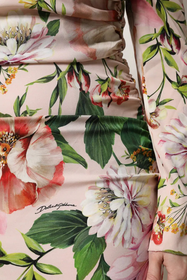 Dolce &amp; Gabbana Pink Floral Silk Fit And Flared Midi Dress
