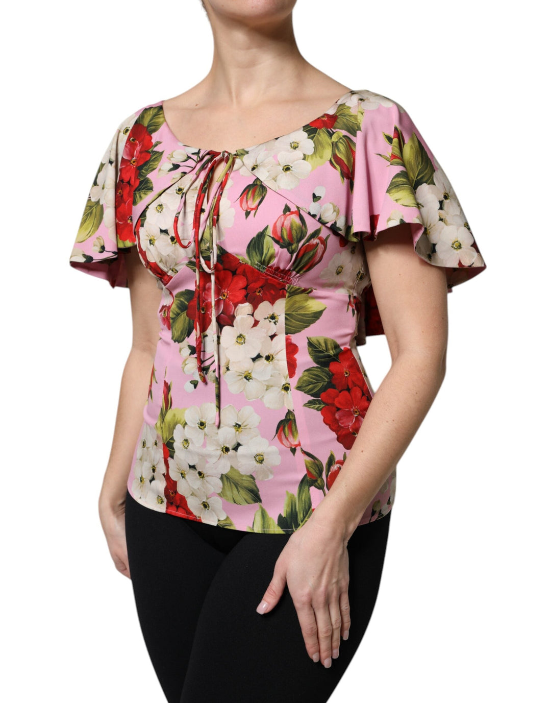 Dolce &amp; Gabbana Blouses - Women’s Pink Floral Silk Short Sleeves Blouse Top