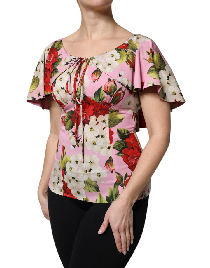 Dolce &amp; Gabbana Blouses - Women’s Pink Floral Silk Short Sleeves Blouse Top
