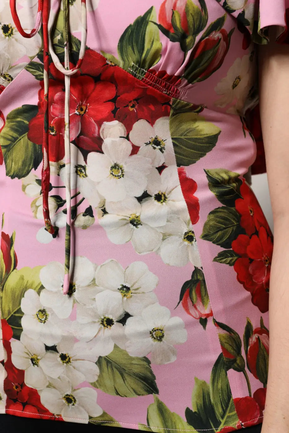 Dolce &amp; Gabbana Pink Floral Silk Short Sleeves Blouse Top