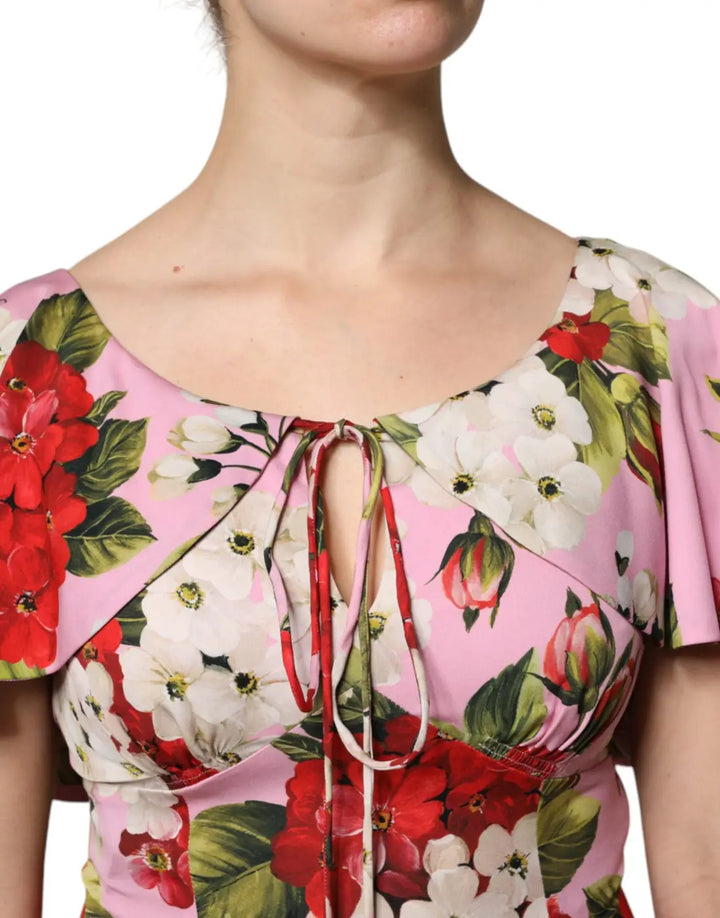 Dolce &amp; Gabbana Pink Floral Silk Short Sleeves Blouse Top