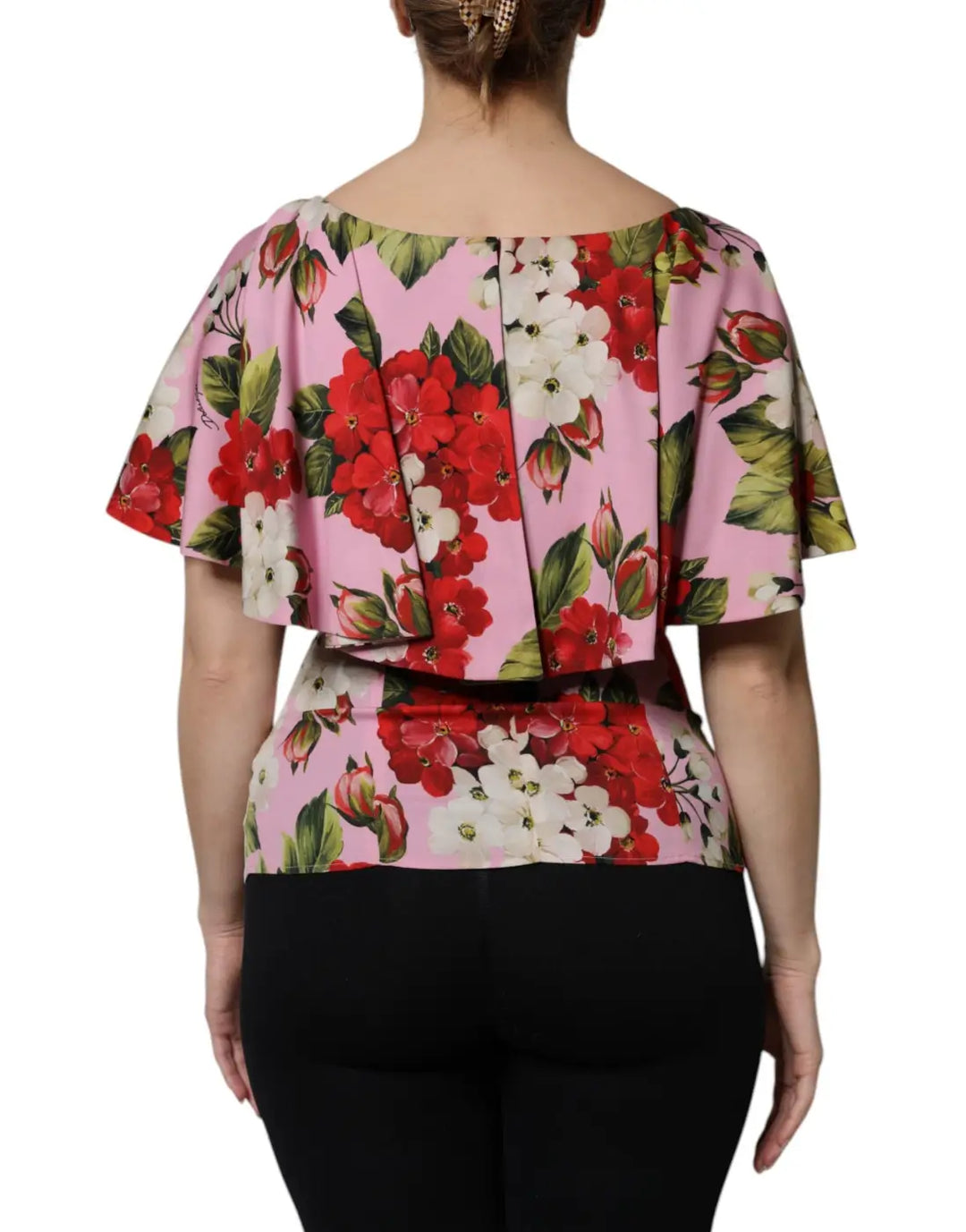 Dolce &amp; Gabbana Pink Floral Silk Short Sleeves Blouse Top