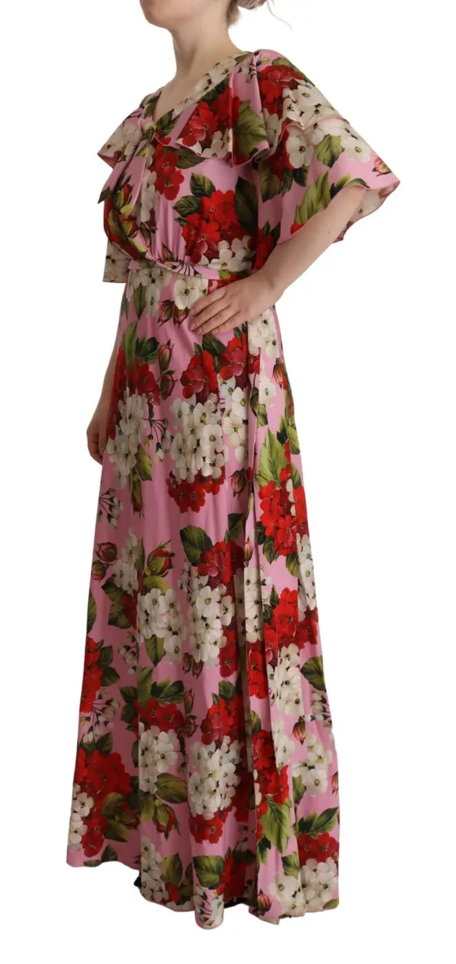 Dolce &amp; Gabbana Pink Floral Silk Stretch Gown Maxi Dress