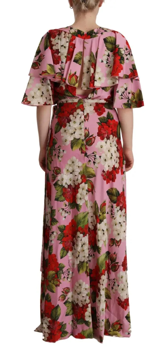 Dolce &amp; Gabbana Pink Floral Silk Stretch Gown Maxi Dress