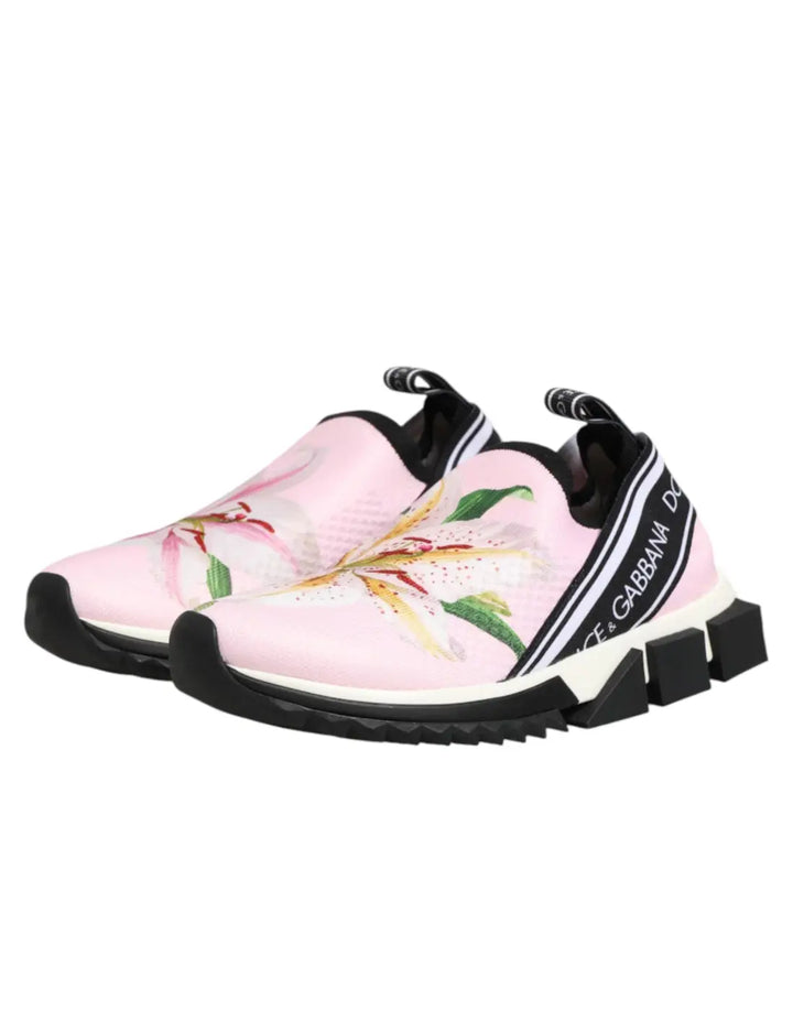 Dolce &amp; Gabbana Pink Floral Sorrento Low Top Sneakers Shoes
