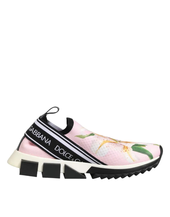 Dolce &amp; Gabbana Pink Floral Sorrento Low Top Sneakers Shoes
