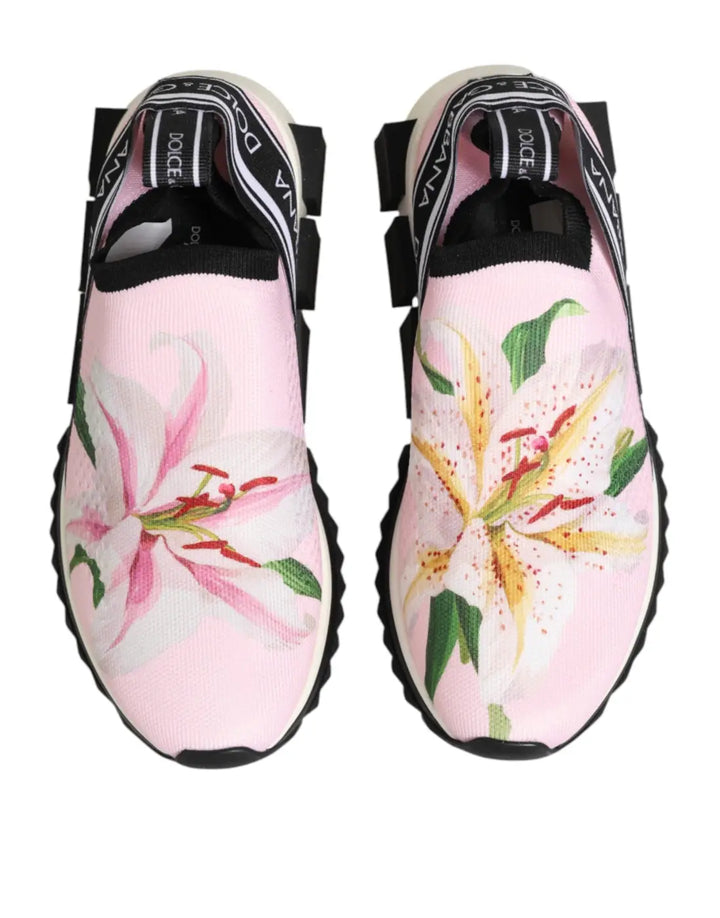 Dolce &amp; Gabbana Pink Floral Sorrento Low Top Sneakers Shoes