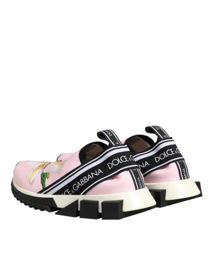 Dolce &amp; Gabbana Pink Floral Sorrento Low Top Sneakers Shoes