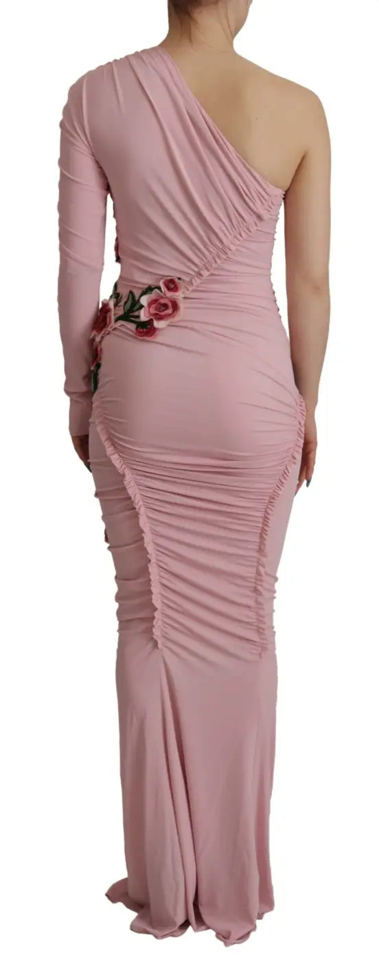 Dolce &amp; Gabbana Pink Flower Embellished One Shoulder Dress