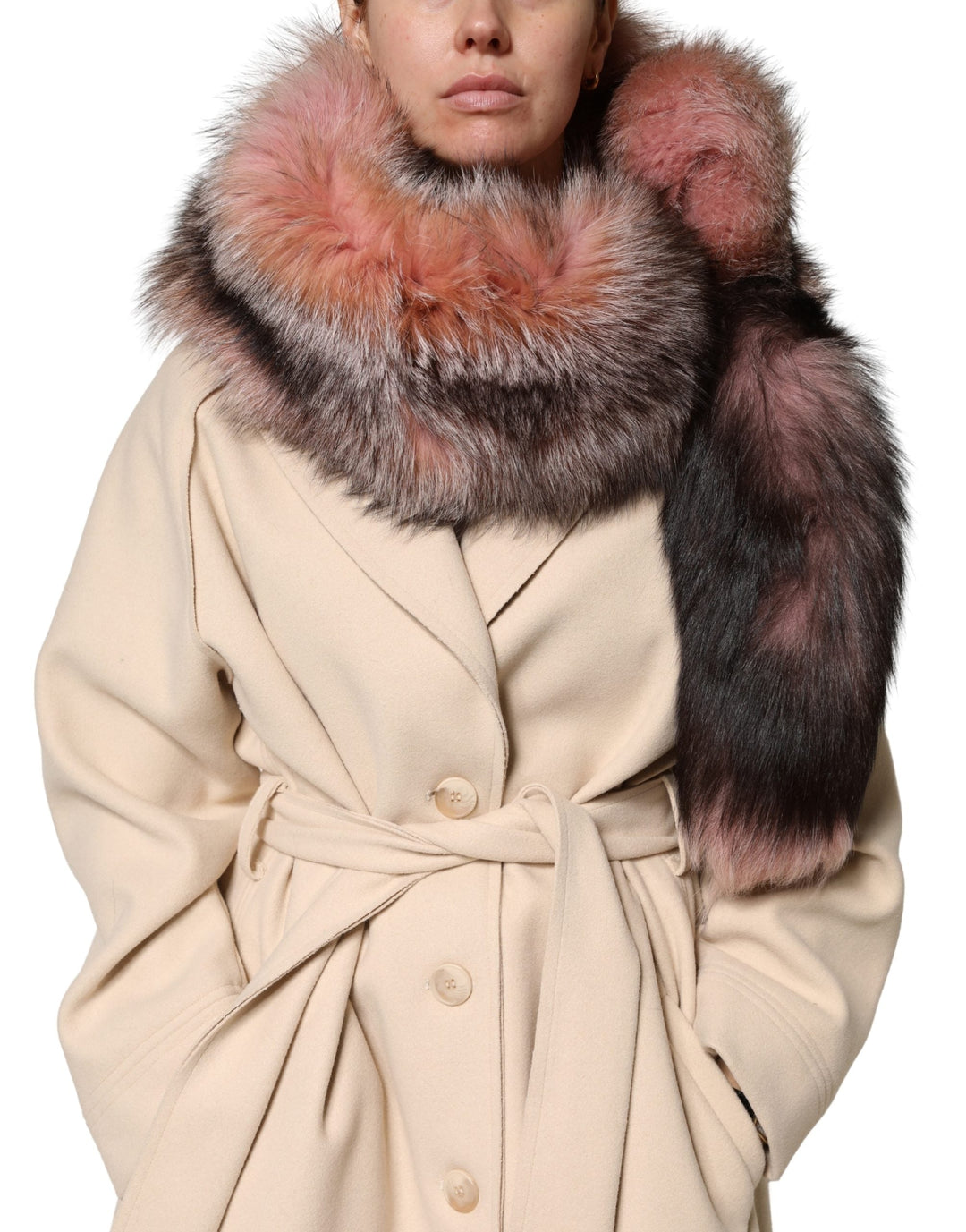 Dolce &amp; Gabbana Pink Frost Fox Fur Neck Warmer Winter Scarf