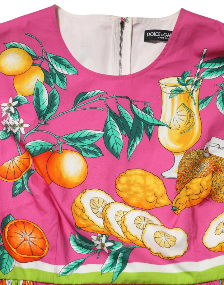 Dolce &amp; Gabbana Pink Fruit Print A-line Mini Sleeveless Dress