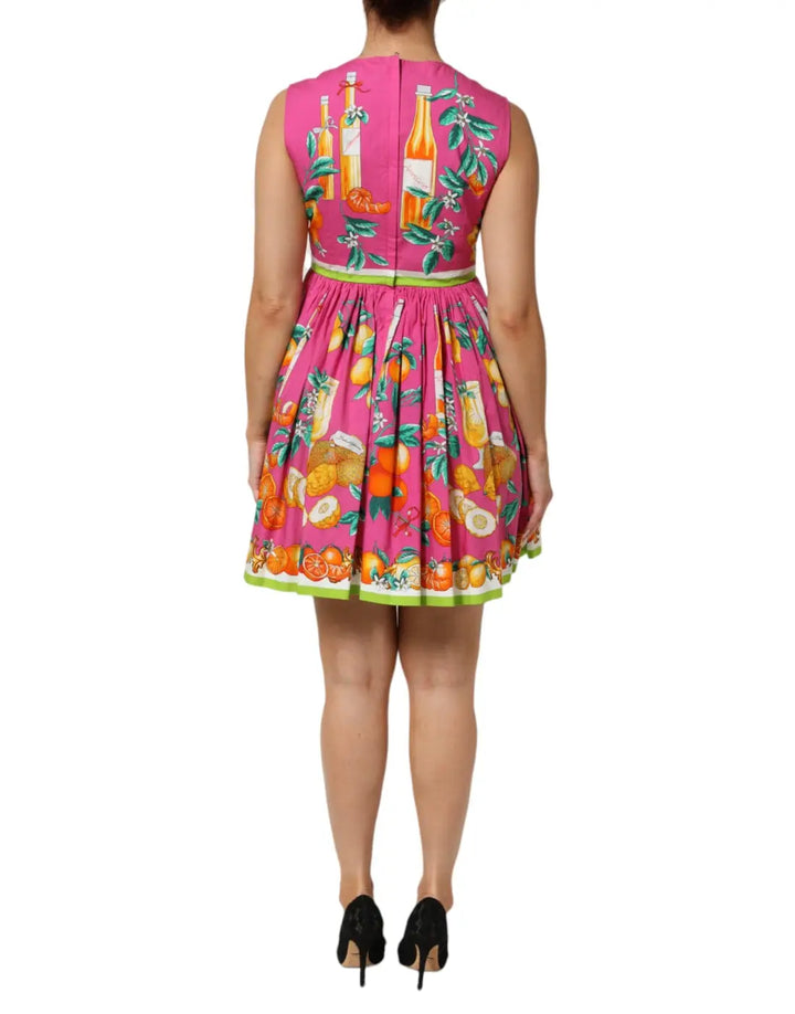 Dolce &amp; Gabbana Pink Fruit Print A-line Mini Sleeveless Dress
