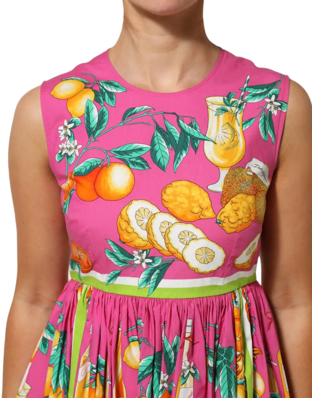 Dolce &amp; Gabbana Pink Fruit Print A-line Mini Sleeveless Dress