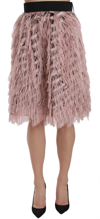 Dolce &amp; Gabbana Pink Gold Fringe Metallic Pencil A-line Skirt