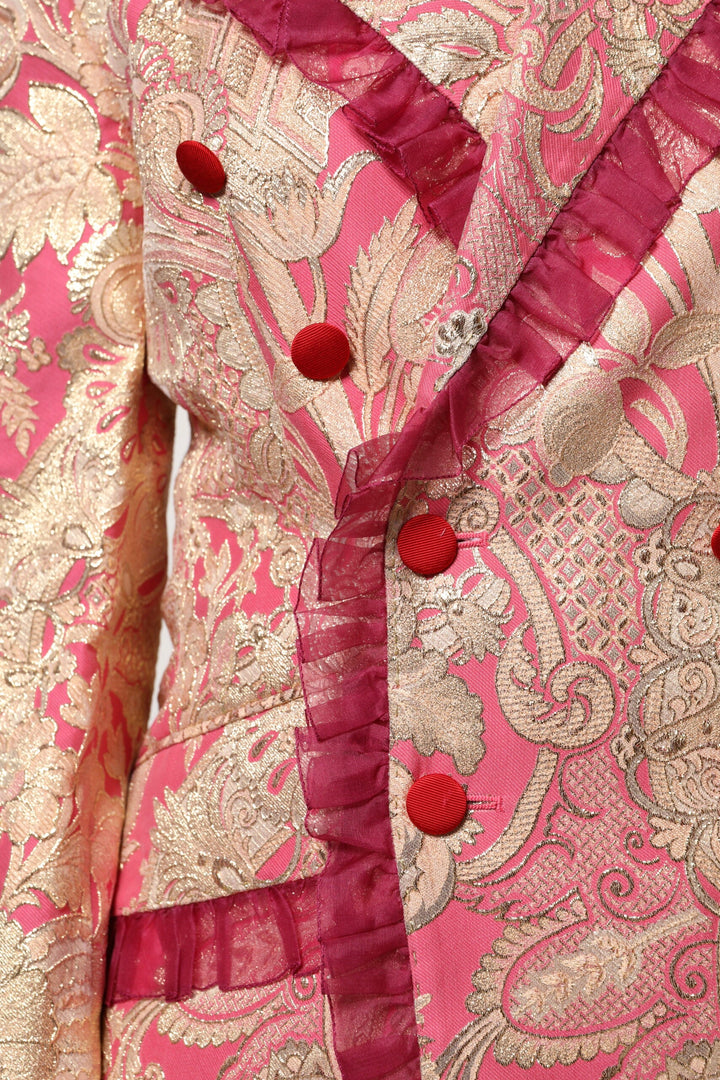 Dolce &amp; Gabbana Sport Jackets - Pink Gold Jacquard Nylon Coat Blazer Jacket
