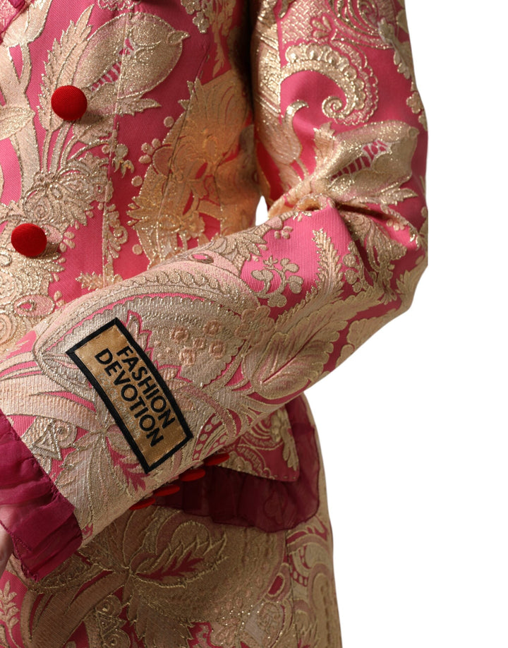 Dolce &amp; Gabbana Sport Jackets - Pink Gold Jacquard Nylon Coat Blazer Jacket