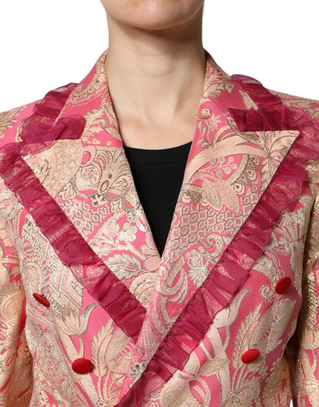 Dolce &amp; Gabbana Sport Jackets - Pink Gold Jacquard Nylon Coat Blazer Jacket