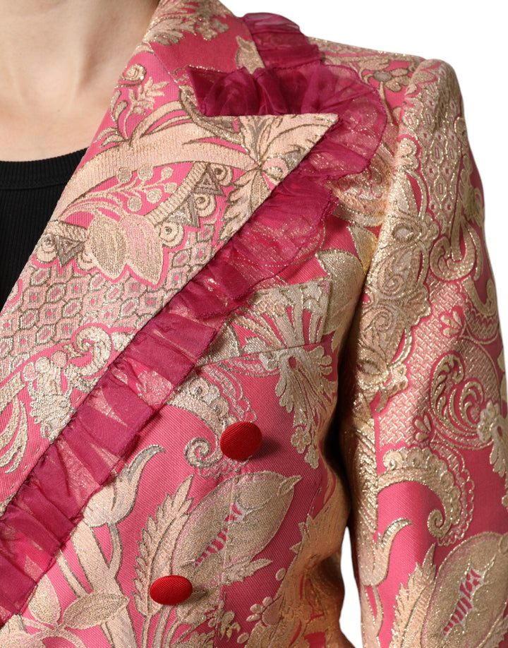 Dolce &amp; Gabbana Sport Jackets - Pink Gold Jacquard Nylon Coat Blazer Jacket