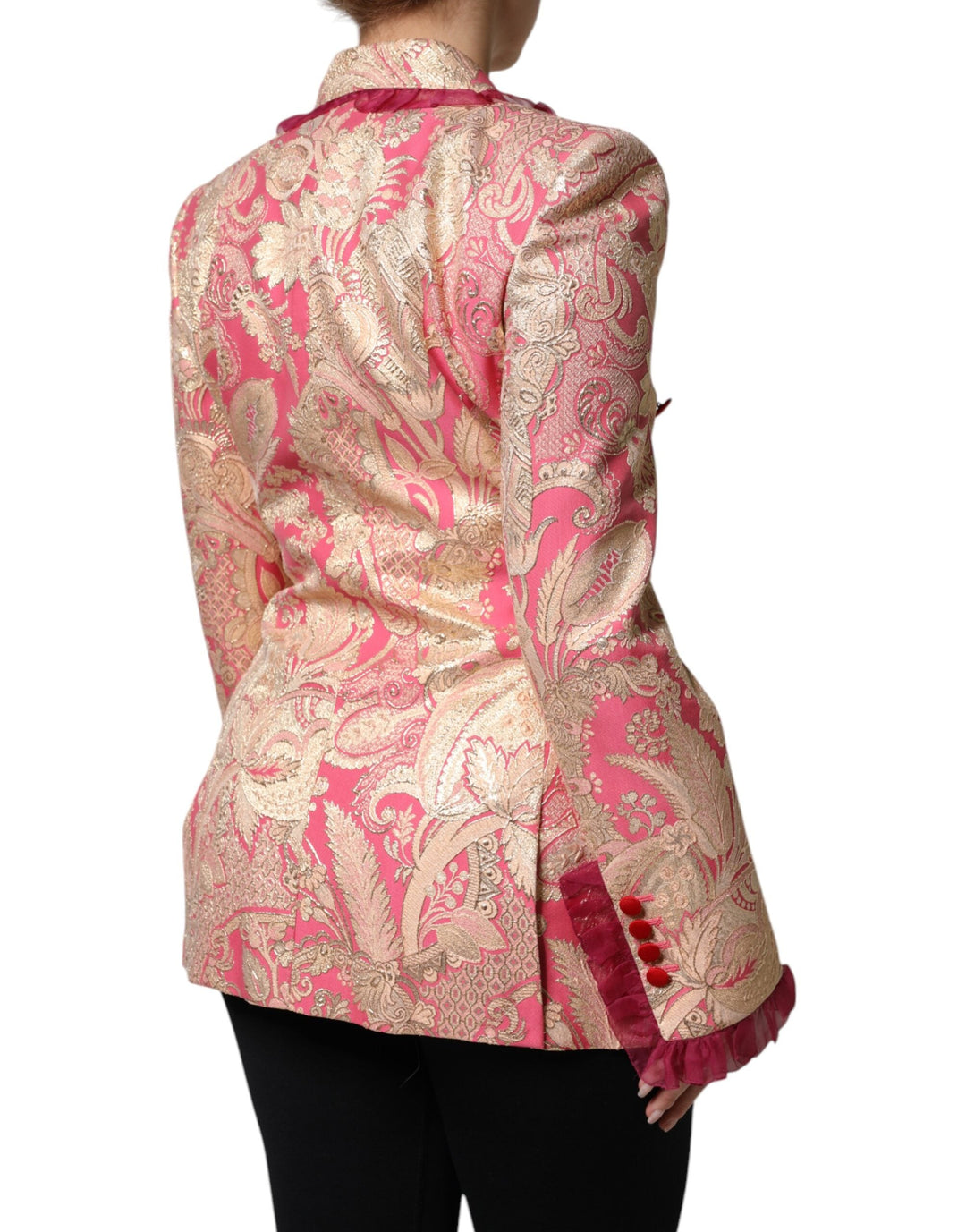 Dolce &amp; Gabbana Sport Jackets - Pink Gold Jacquard Nylon Coat Blazer Jacket