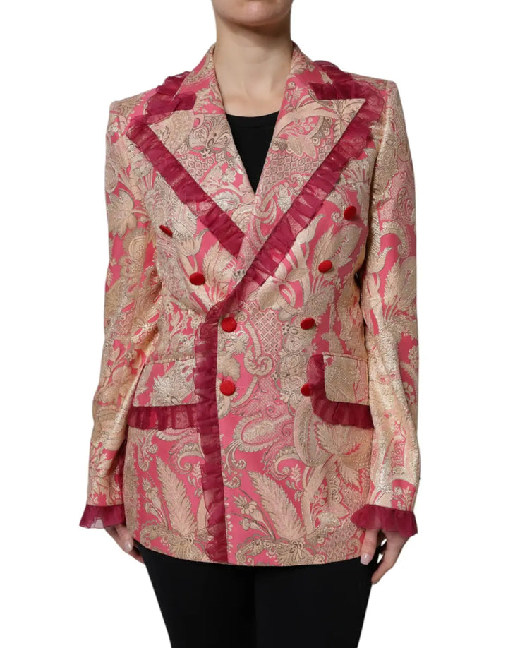 Dolce &amp; Gabbana Pink Gold Jacquard Nylon Coat Blazer Jacket