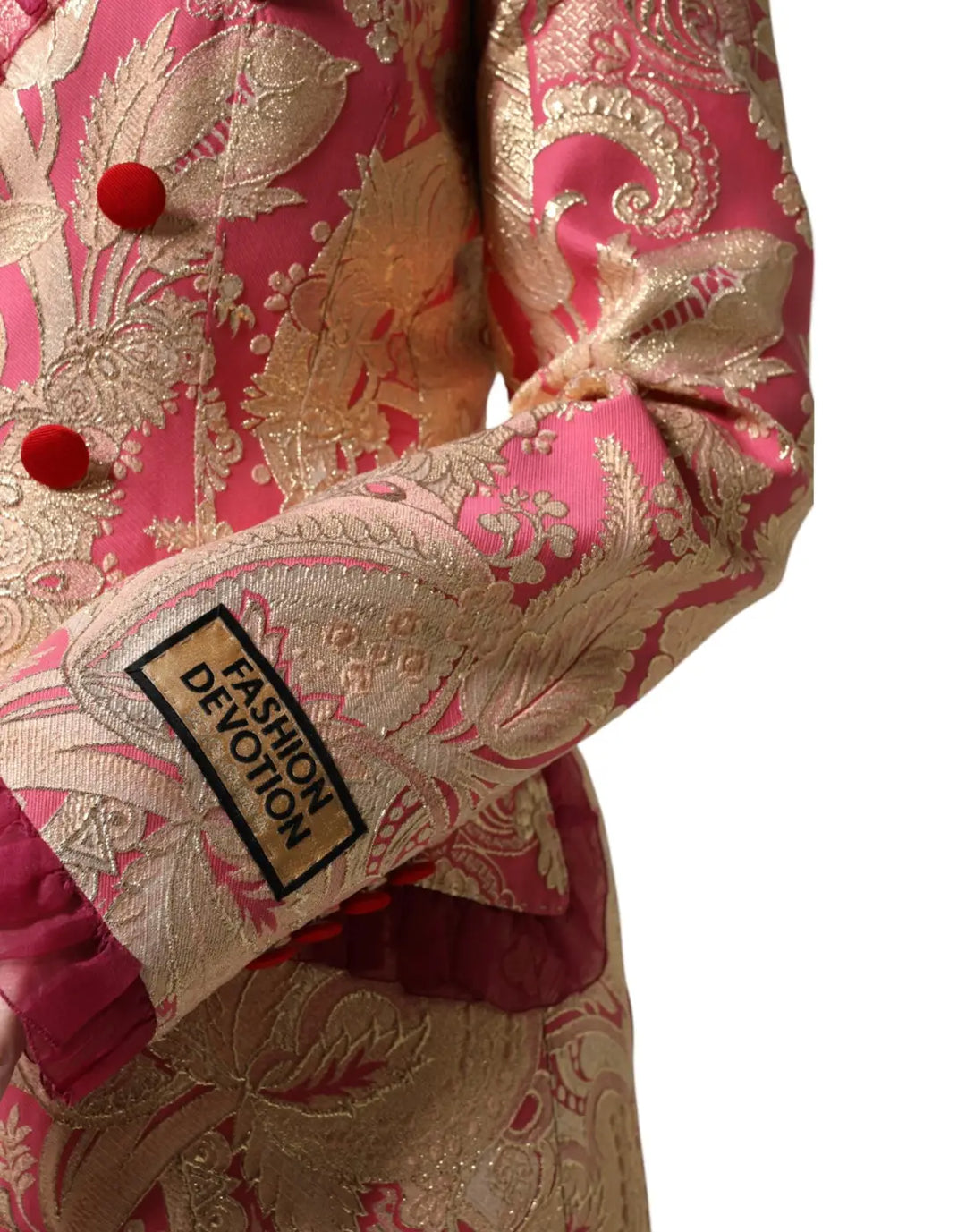 Dolce &amp; Gabbana Pink Gold Jacquard Nylon Coat Blazer Jacket