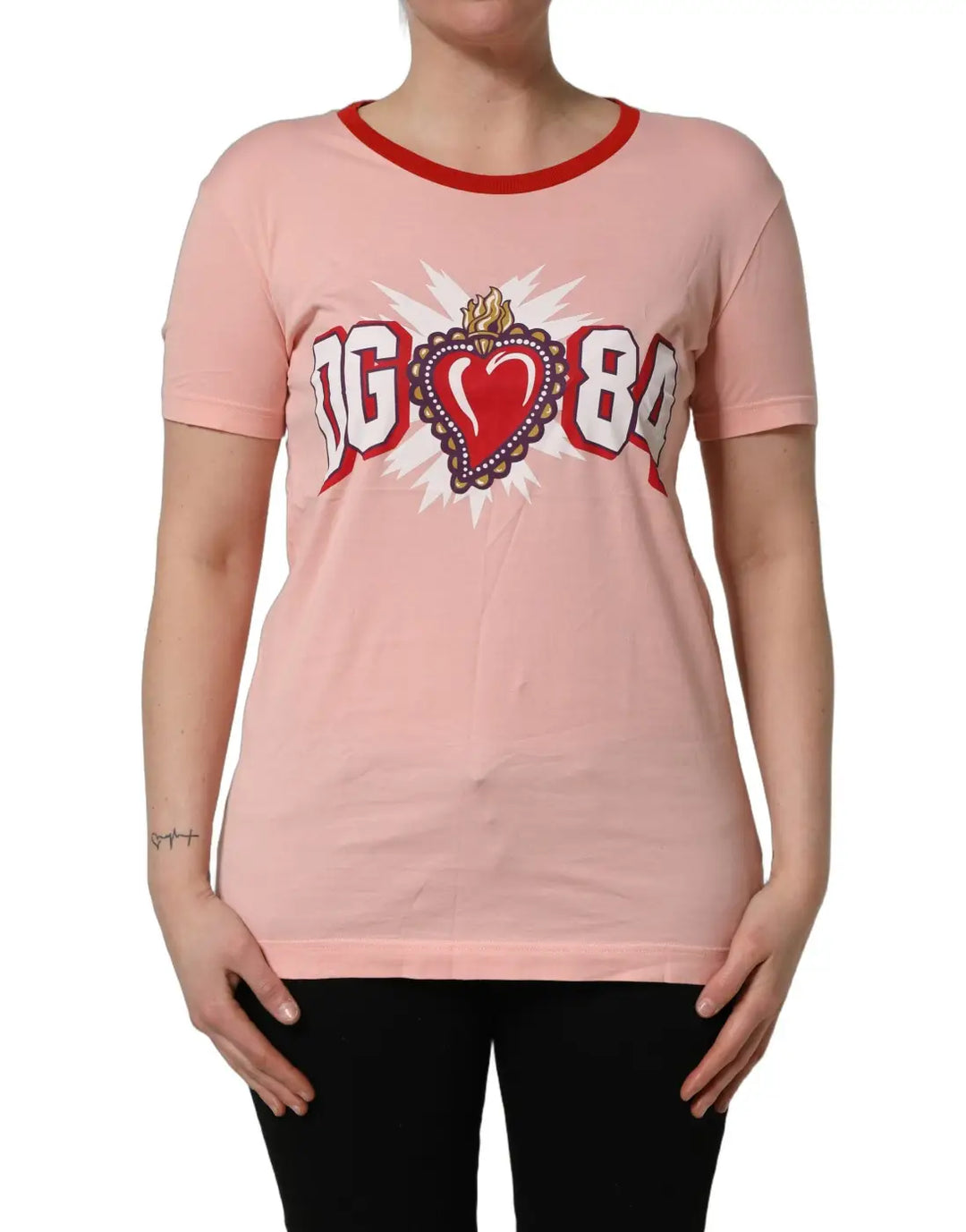 Dolce &amp; Gabbana Pink Graphic Print Cotton Crew Neck T-shirt