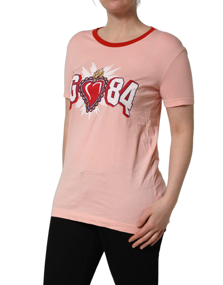 Dolce &amp; Gabbana - Pink Graphic Print Cotton Crew Neck T-shirt