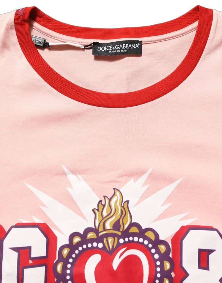 Dolce &amp; Gabbana Pink Graphic Print Cotton Crew Neck T-shirt