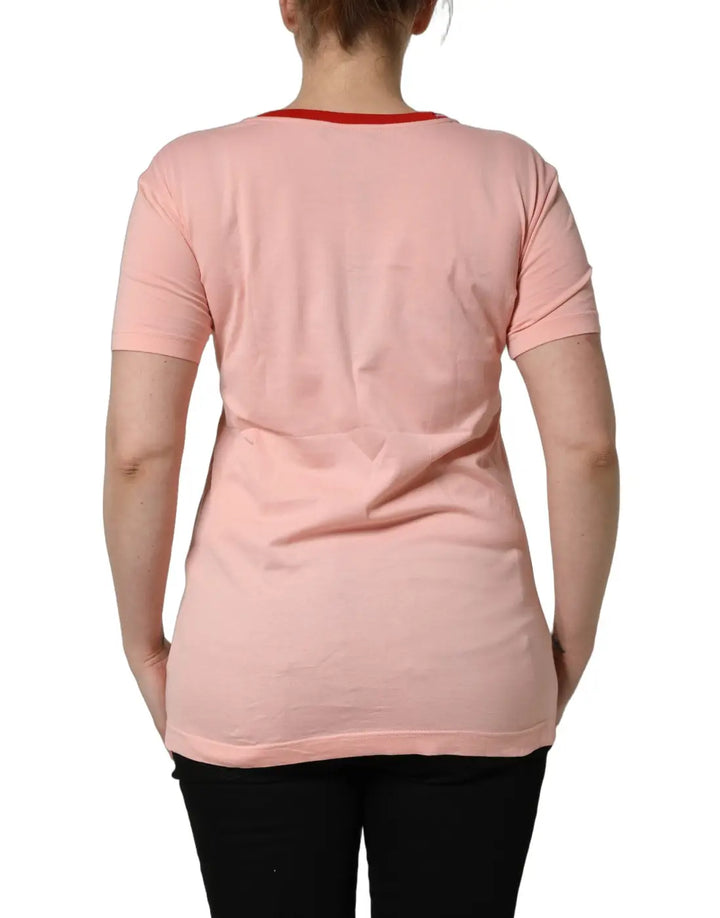 Dolce &amp; Gabbana Pink Graphic Print Cotton Crew Neck T-shirt
