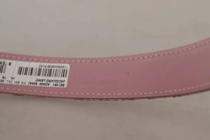 Dolce &amp; Gabbana Pink Jaquard Embroidered Gold Tone Metal Buckle Belt