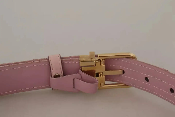 Dolce &amp; Gabbana Pink Jaquard Embroidered Gold Tone Metal Buckle Belt
