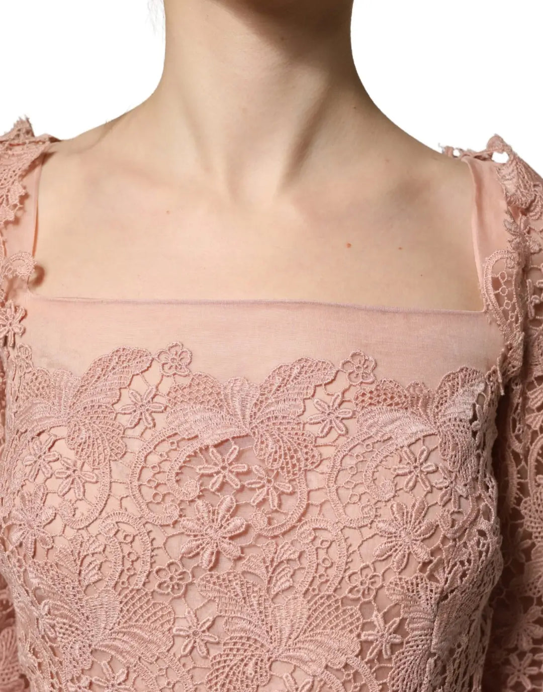 Dolce &amp; Gabbana Pink Lace Long-Sleeved Evening Gown Dress