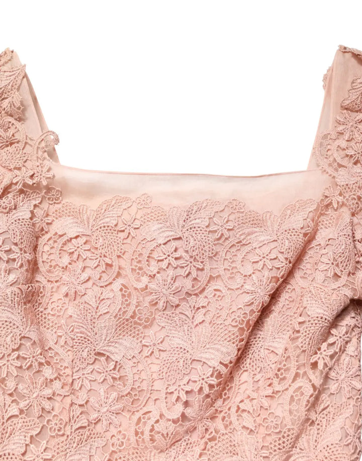 Dolce &amp; Gabbana Pink Lace Long-Sleeved Evening Gown Dress