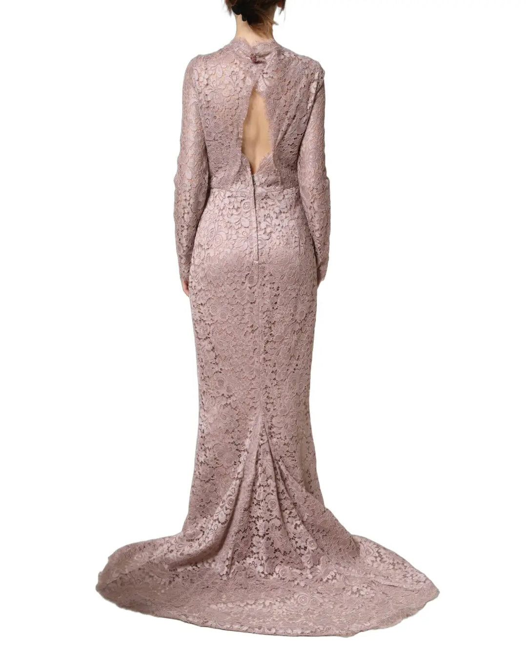 Dolce &amp; Gabbana Pink Lace Long Sleeves Evening Gown Dress