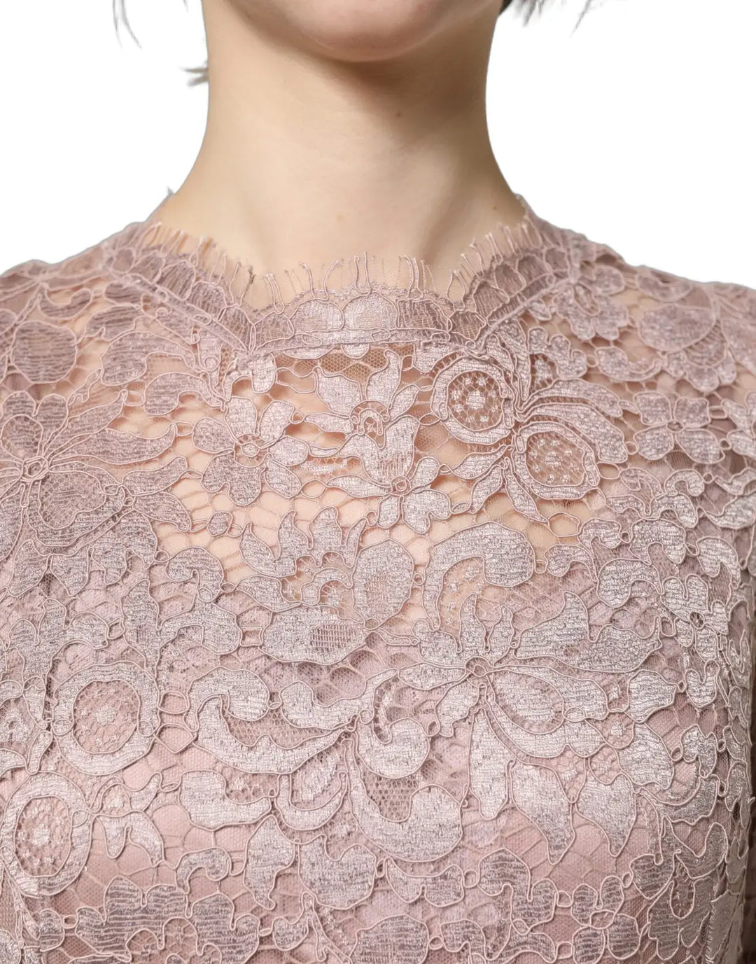 Dolce &amp; Gabbana Pink Lace Long Sleeves Evening Gown Dress