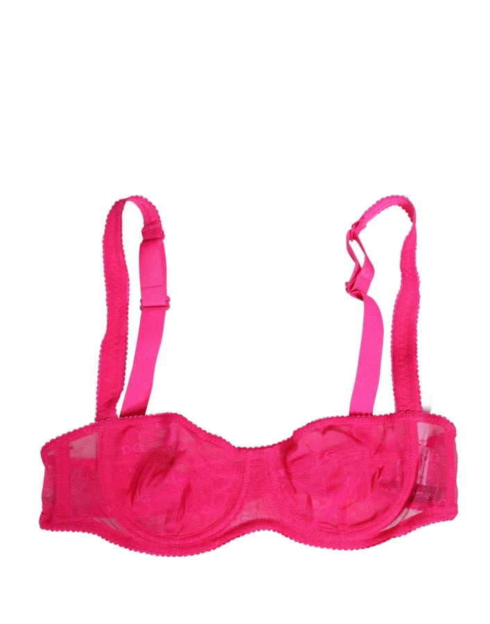 Dolce &amp; Gabbana Pink Lace Mesh Underwire Balconnet Bra Underwear