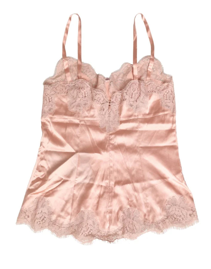 Dolce &amp; Gabbana Pink Lace Silk Satin Tank Lingerie Sleepwear