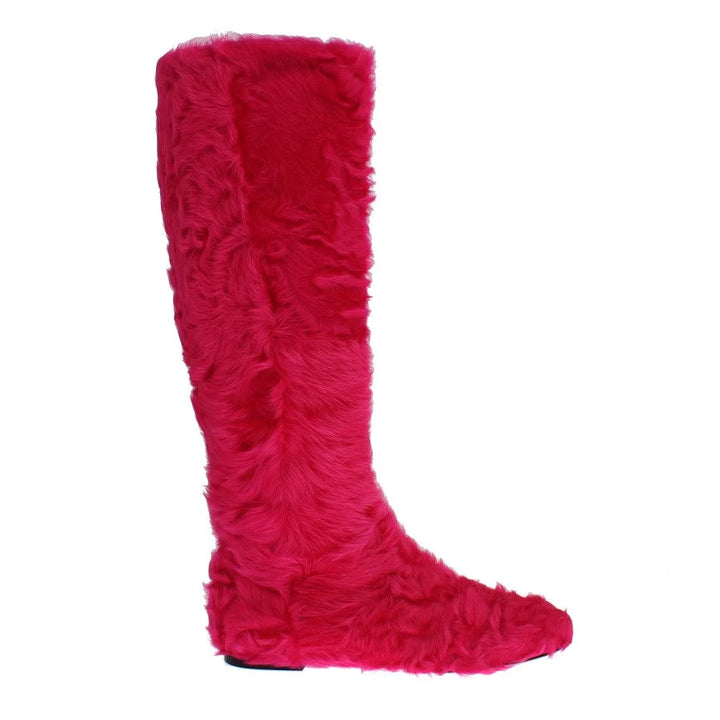 Dolce & Gabbana Pink Lamb Fur Leather Flat Boots