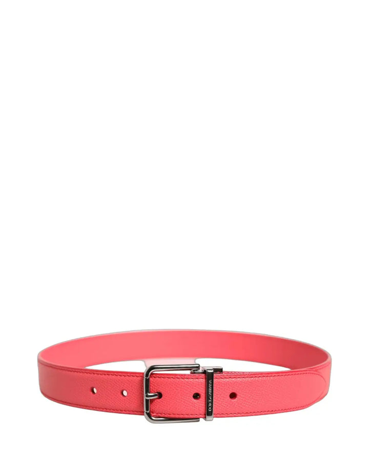 Dolce &amp; Gabbana Pink Lambskin Leather Silver Metal Buckle Belt