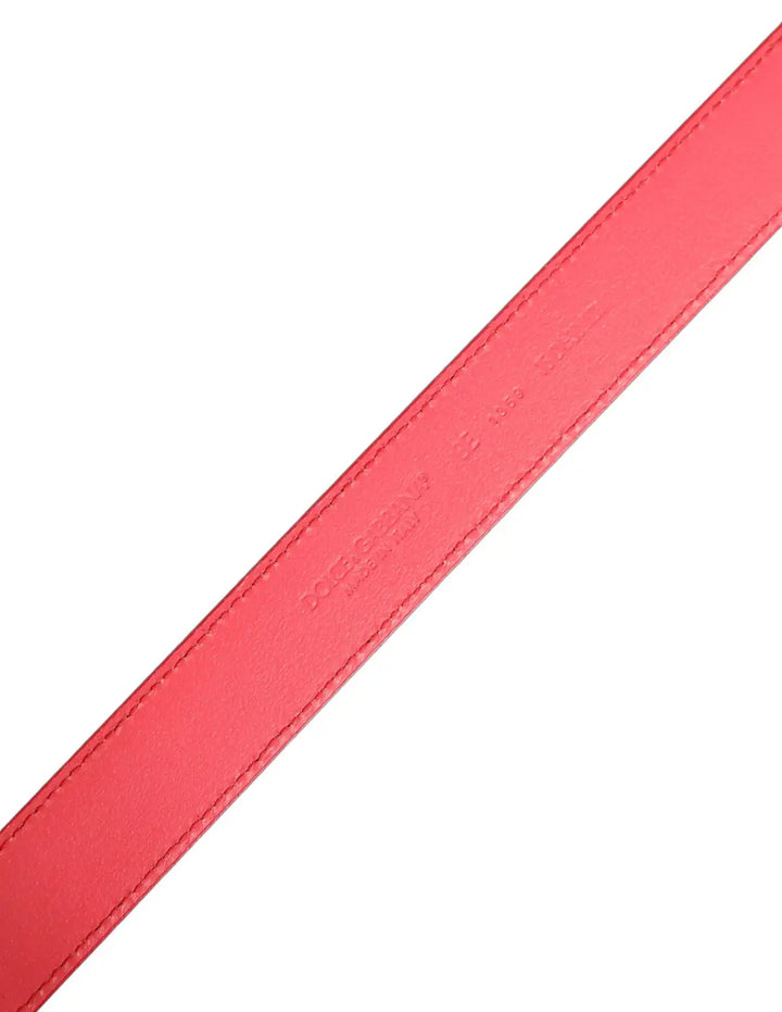Dolce &amp; Gabbana Pink Lambskin Leather Silver Metal Buckle Belt