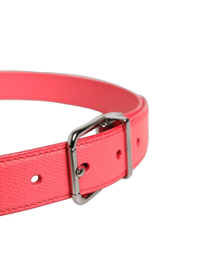 Dolce &amp; Gabbana Pink Lambskin Leather Silver Metal Buckle Belt