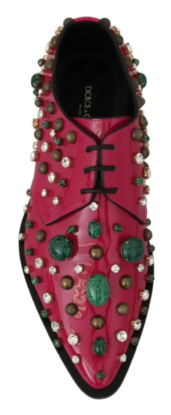 Dolce &amp; Gabbana Pink Leather Crystals Dress Broque Shoes