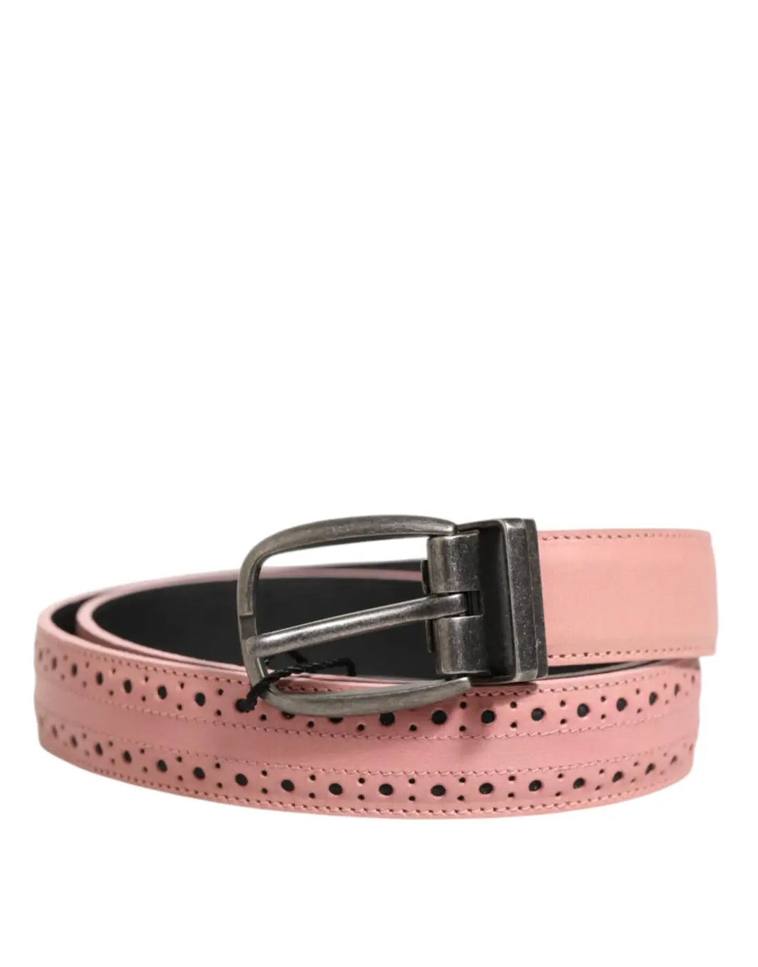 Dolce &amp; Gabbana Pink Leather Perforated Detailing Buckle Belt