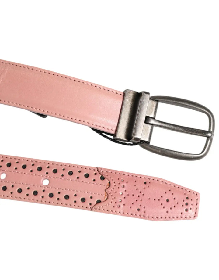 Dolce &amp; Gabbana Pink Leather Perforated Detailing Buckle Belt