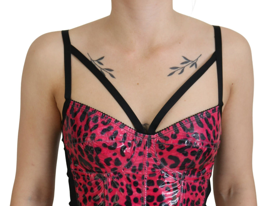 Dolce &amp; Gabbana - Pink Leopard Print Cropped Bustier Corset Top
