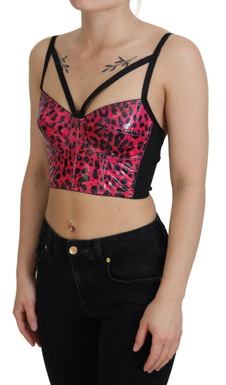 Dolce &amp; Gabbana - Pink Leopard Print Cropped Bustier Corset Top
