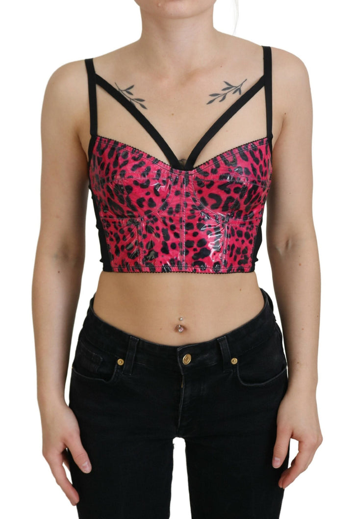 Dolce &amp; Gabbana - Pink Leopard Print Cropped Bustier Corset Top